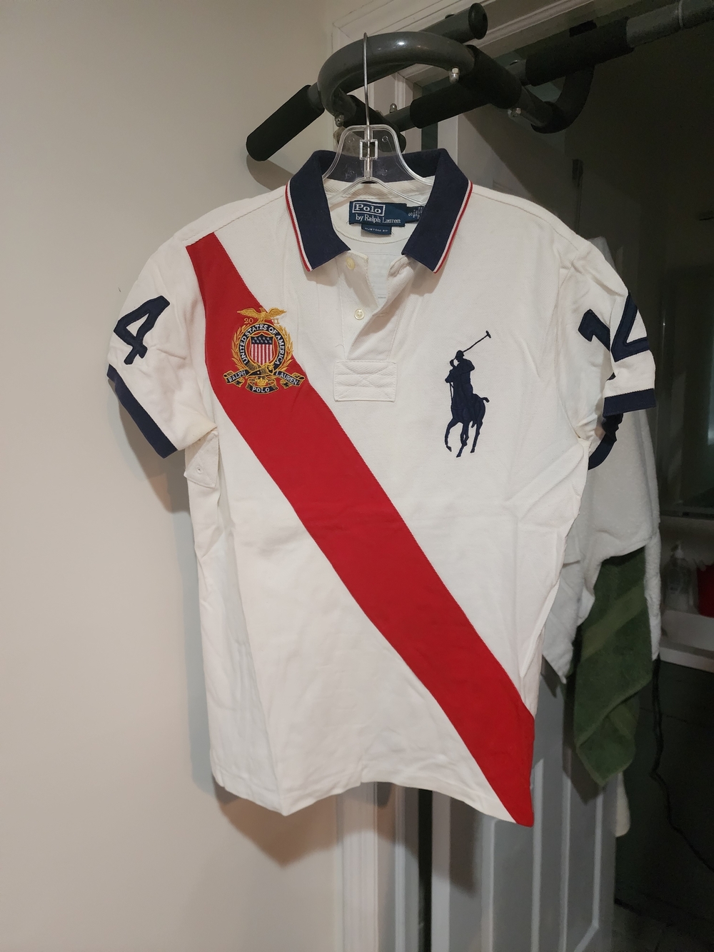 Ralph Lauren White Polo with Red Sash and Navy Trim